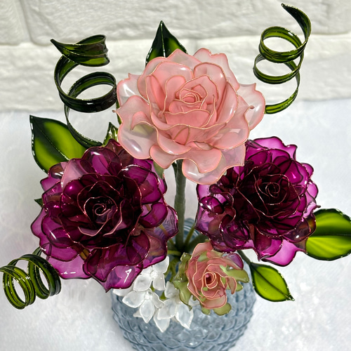 ミニ薔薇の花束 〜薔薇～ ディップフラワー アメリカンフラワー 3本