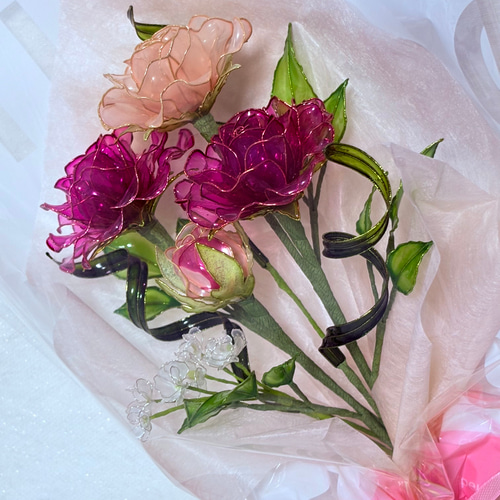 ミニ薔薇の花束 〜薔薇~ディップアート アメリカンフラワー 3本 ミニ薔薇の花束 〜薔薇~ディップアート アメリカンフラワー 3本