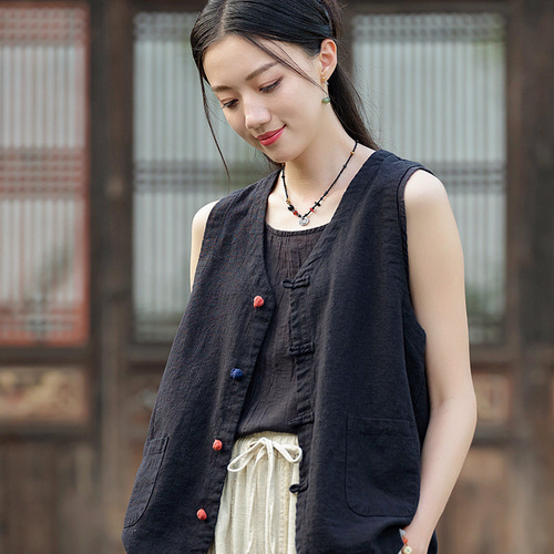 チャイナ風盤扣ベスト｜国風リネンコットン 綿麻トップス 春夏 メンズ