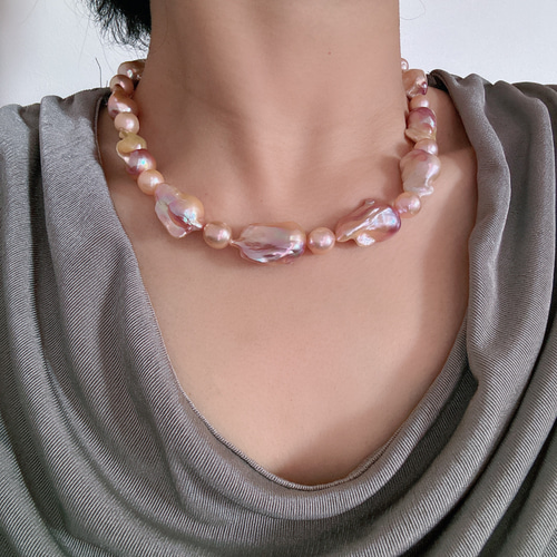 ハンドメイド 天然虹色 超大粒バロックパールネックレス カラー ハンドメイド 天然虹色 超大粒バロックパールネックレス カラー