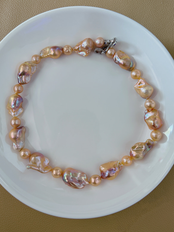 ハンドメイド 天然虹色 超大粒バロックパールネックレス カラー ハンドメイド 天然虹色 超大粒バロックパールネックレス カラー