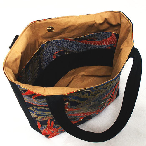 大きめトートバッグ 和柄 龍 龍神 竜 ハンドメイド ショルダーバッグ