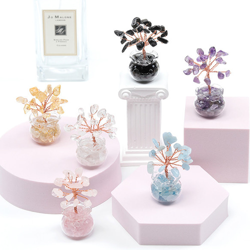 N3105 2個 ミニジェムツリー 天然石 クリスタル水晶 浄化 2 x（1