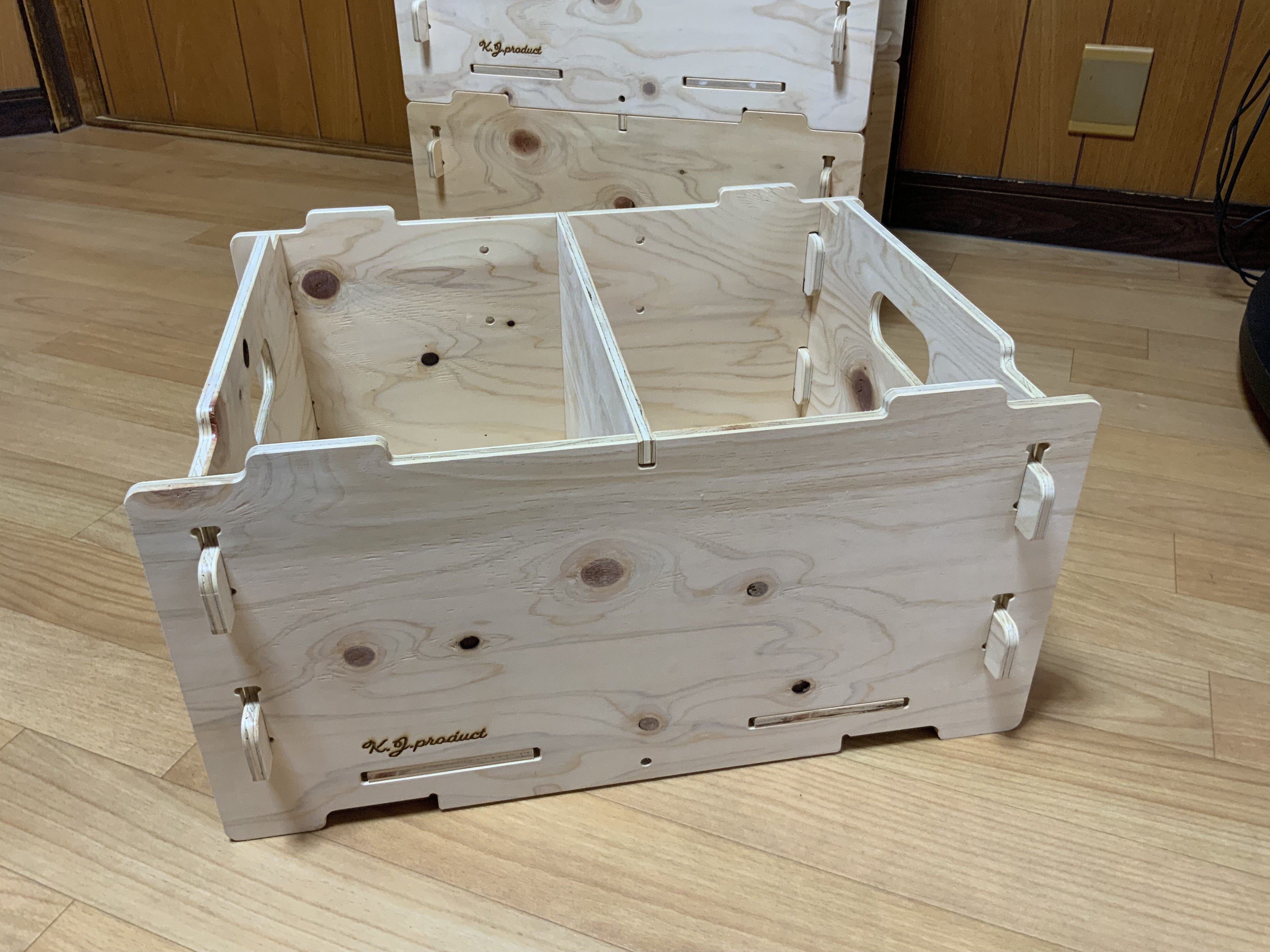 K.J.ボックス(組み立て式コンテナボックス スタッキングボックス)2個セット