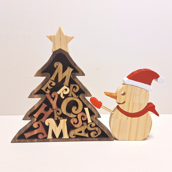 受注制作☆スノーマンとクリスマス☆木製☆クリスマスツリーと