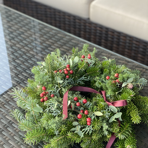 早割【再販】【早割特別価格】フレッシュクリスマスリース35cm モミの