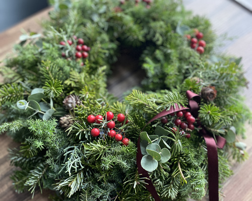 早割【再販】【早割特別価格】フレッシュクリスマスリース35cm モミの