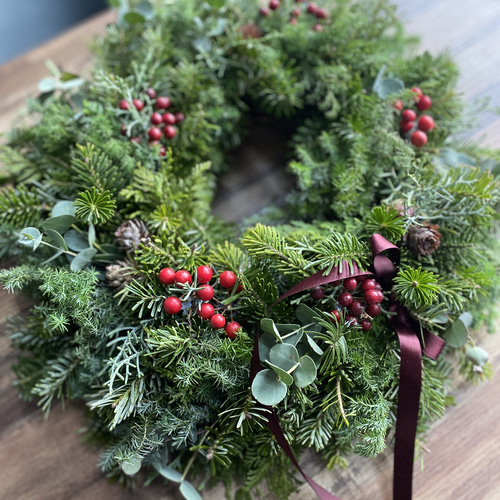 早割【再販】【早割特別価格】フレッシュクリスマスリース35cm モミの