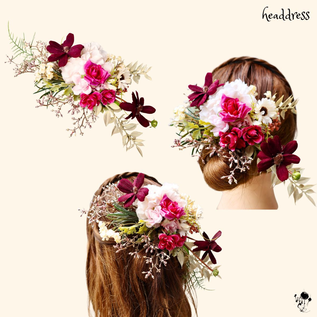 髪飾り ウェデイング 成人式 造花 オシャレ 可愛い コーム付き チョコレートコスモス 人気 卒業式 和装 ドレス 着物