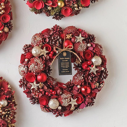 早割 ☆L毎年飾れるクリスマスリース☆リース ナチュラルスターレッド