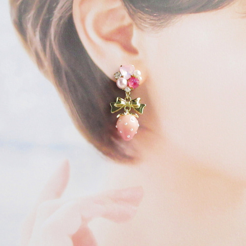 再販】Heart Bijou & Strawberry ～Pink～ イヤリング ピアス ハート