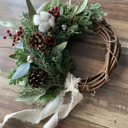 ◇リース◇ハーフリース◇プレゼント 早割☆フレッシュクリスマスリース☆クリスマスリース クリスマス