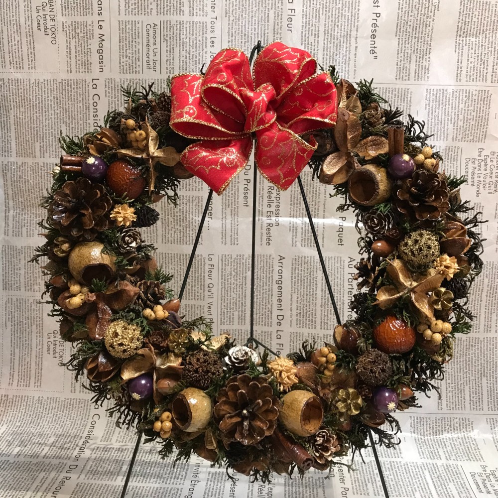《X'mas》北欧の森の木の実のリースベル付き　最大34ｃｍ（一点限定＊送料無料）