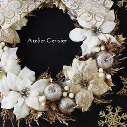 【早割】☆クリスマスリース  ポインセチア ホワイト＆ゴールド ＜アーティフィシャルフラワー＞#3 3枚目の画像