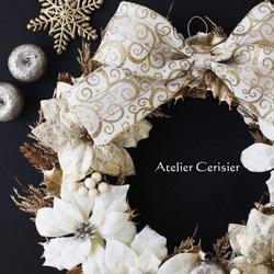 【早割】☆クリスマスリース  ポインセチア ホワイト＆ゴールド ＜アーティフィシャルフラワー＞#3 2枚目の画像