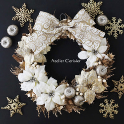 【早割】☆クリスマスリース  ポインセチア ホワイト＆ゴールド ＜アーティフィシャルフラワー＞#3 4枚目の画像