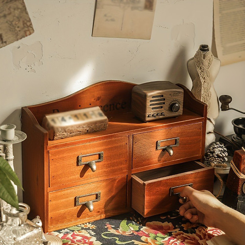 小物収納棚 木製 4グリット ドレッサー収納 化粧品収納 文具