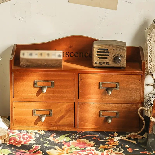 アンティーク　収納式ドレッサー 小物収納棚 木製 4グリット ドレッサー収納 化粧品収納 文具収納 小物