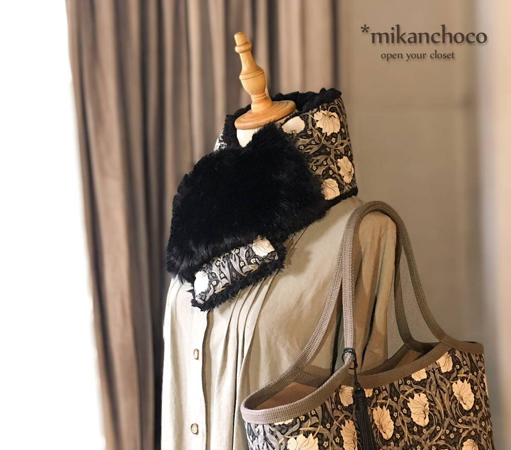 ◆モリス　ピンパーネル＆発熱ファーのふわもこマフラー④エボニー（黒）