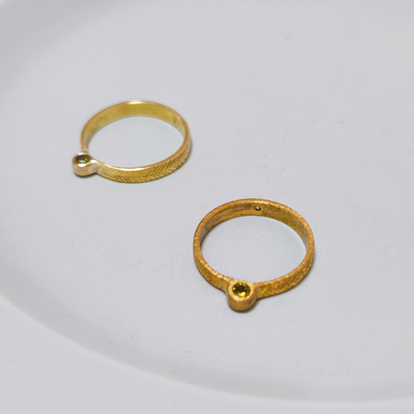 10号 真鍮リング 彫り 石留 デザイン ゴールドリング ハンドメイド