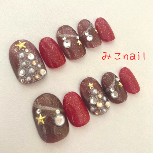 ［28］ネイルチップ マグネットネイル クリスマス 冬ネイル ゴールド ツリー ネイルチップ クリスマス クリスマスツリー デザイン ロング