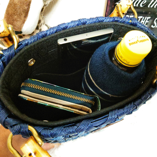 再)クラフトバンド＊かごバッグS/花結び✤ネイビーミックス かごバッグ