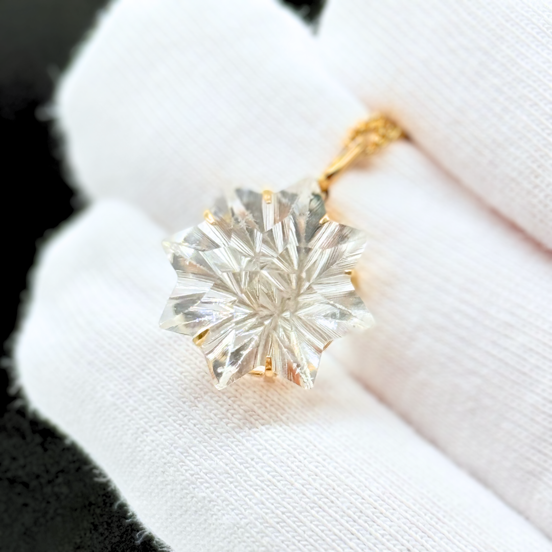 K18 16mm 8枚の花びら クォーツ/白水晶  天然石ネックレス - Flora L