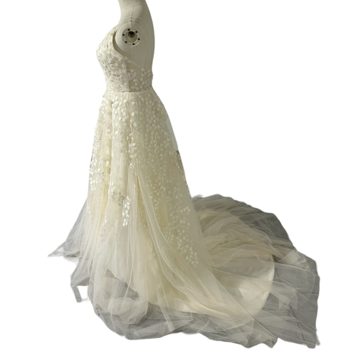 パーティードレス Vネック リーフ刺繍 背中見せ 可愛い キャミソール  