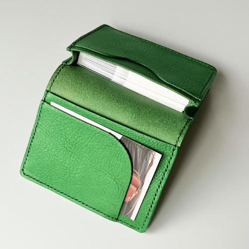 名刺入れ 名入れ可 本革 グリーン 緑 シボ レザー カードケース メンズ