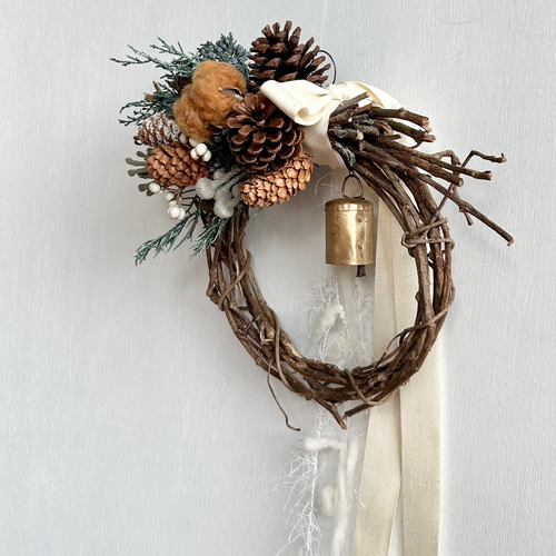 松ぼっくりとコットンのクリスマスリース リース 花遊び－hana_asobi