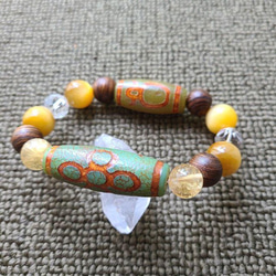 【限定１本デザインブレス】虎牙天珠ブレスレット～珍しい天珠３種類～黒檀 限定1本デザインブレス】虎牙天珠ブレスレット～珍しい天珠3種類