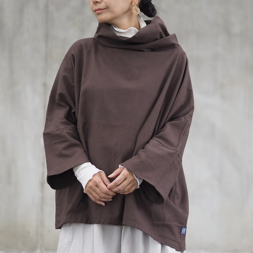ふわっと起毛コットン/ポンチョ風トップス/ブラウン ブラウス isica