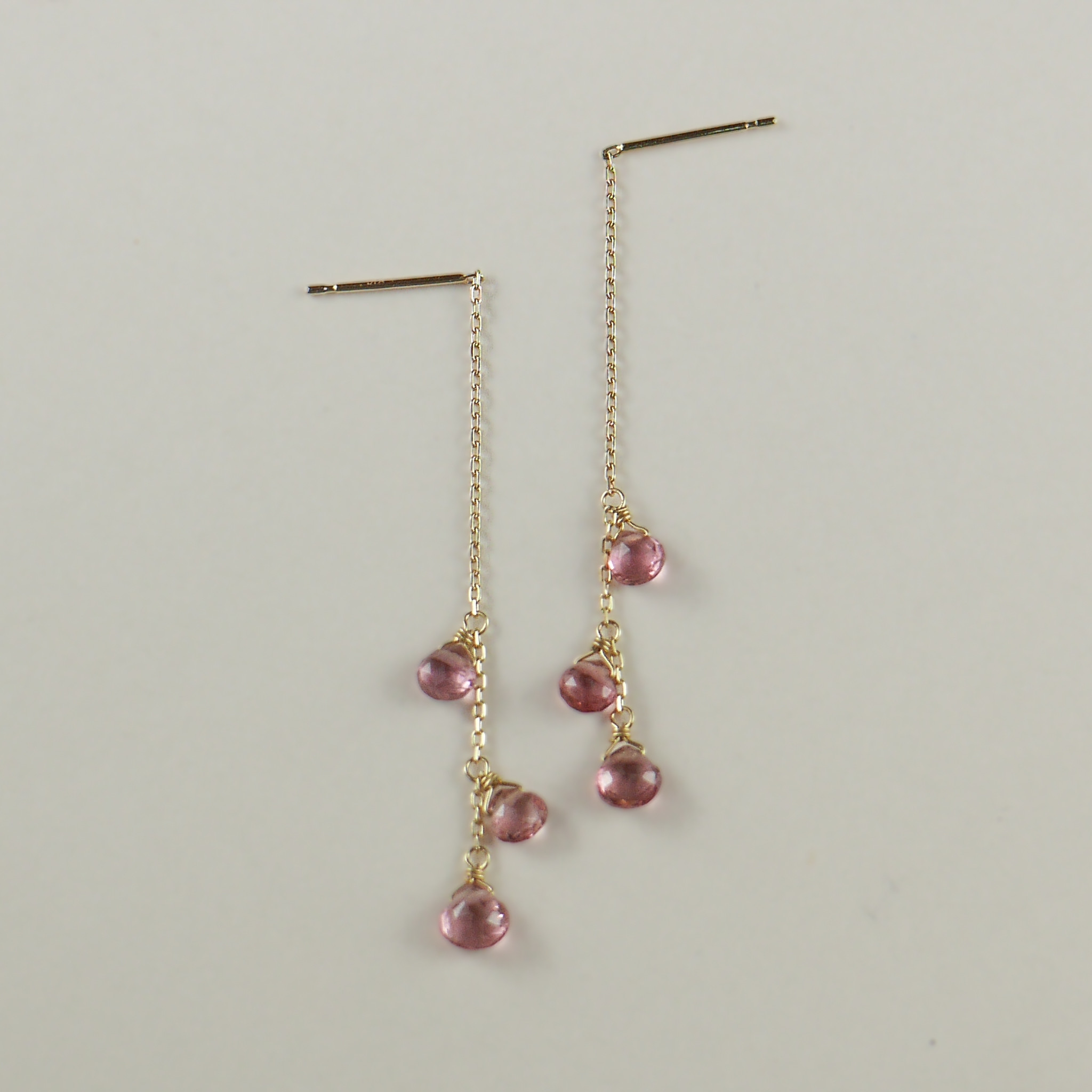 #1037 １点もの　ピンクトルマリン　K10ショートチェーンピアス