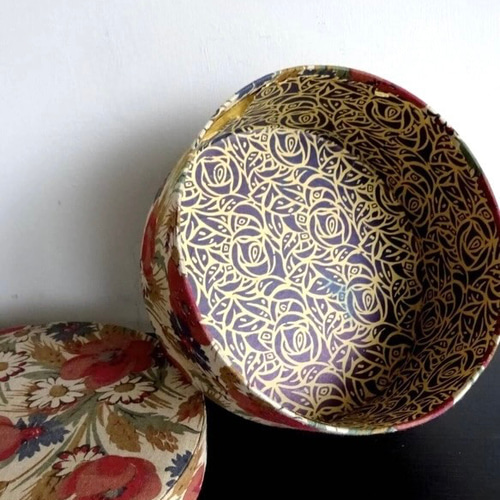 1900年代 フランス カルトナージュ 花模様 布箱 ラウンド 民藝