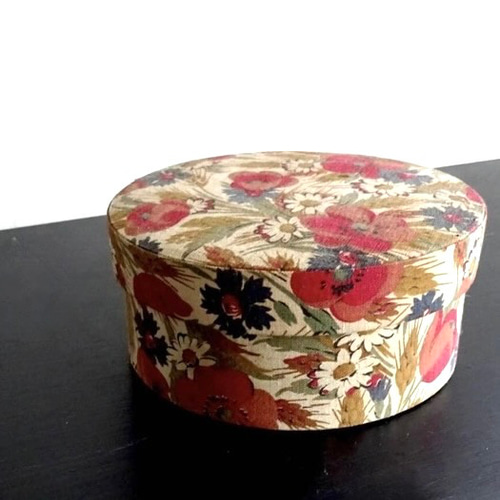 1900年代 フランス カルトナージュ 花模様 布箱 ラウンド 民藝
