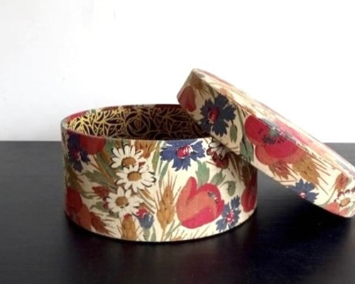 1900年代 フランス カルトナージュ 花模様 布箱 ラウンド 民藝