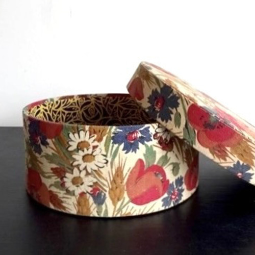 1900年代 フランス カルトナージュ 花模様 布箱 ラウンド 民藝