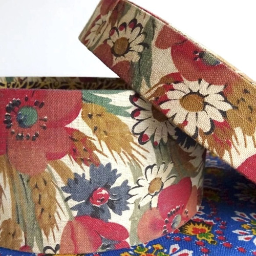 1900年代 フランス カルトナージュ 花模様 布箱 ラウンド 民藝