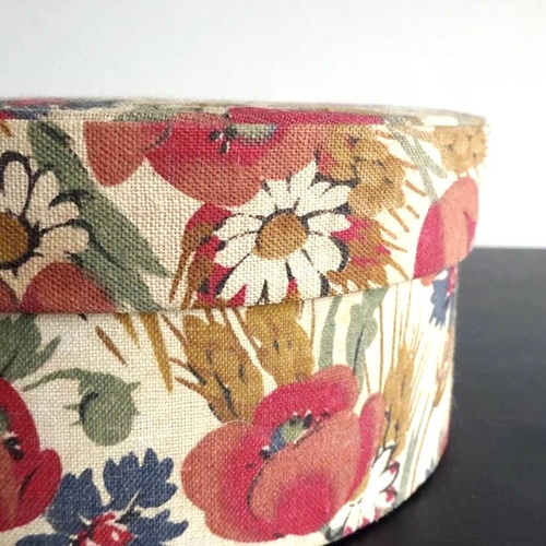1900年代 フランス カルトナージュ 花模様 布箱 ラウンド 民藝