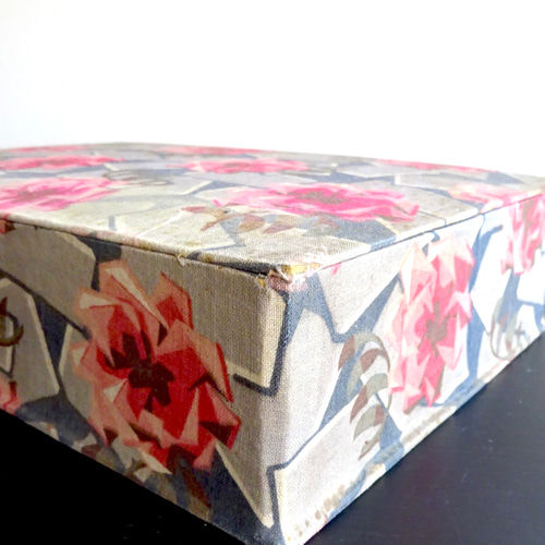1900年代 フランス カルトナージュ 花模様 布箱 スクエア