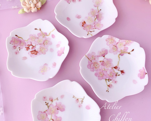 ふんわり桜柄 桜の小皿4枚セット その他調理器具 アトリエシフォンの
