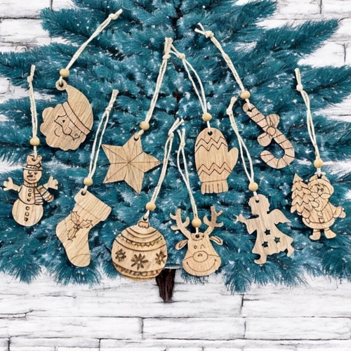 ミニサイズ◇木製 オーナメント 10個セット/卓上クリスマスツリー