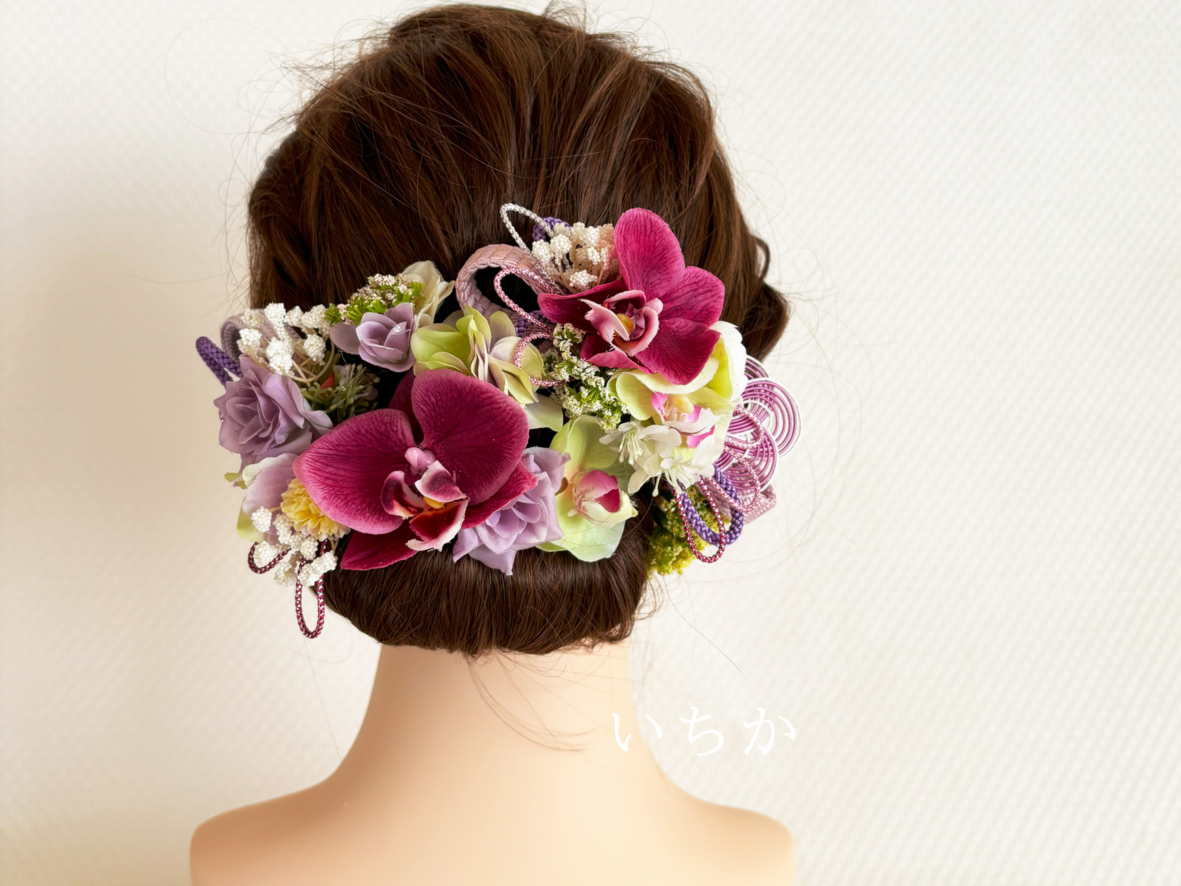 ≪和装髪飾り・振袖、袴に≫アレンジ自在！ヘアパーツ＊マゼンダピンク蘭のグラデーション＊9本セット（HP004）