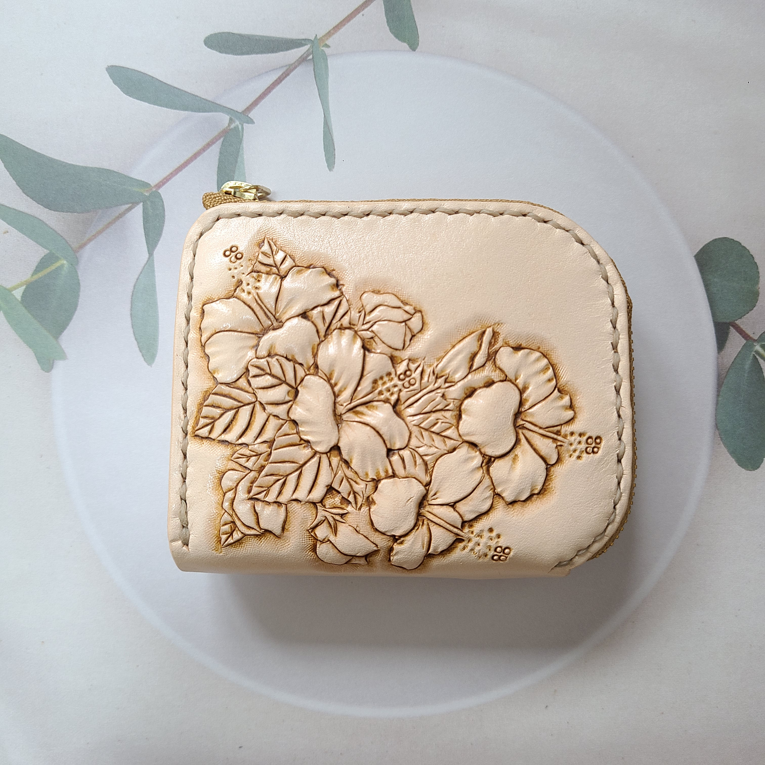 ハイビスカスＬ字ファスナー革財布