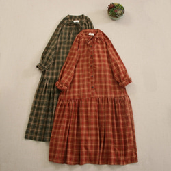 チェック柄のワンピース☆丸ネック】秋らしい3カラー│長袖│ポケット