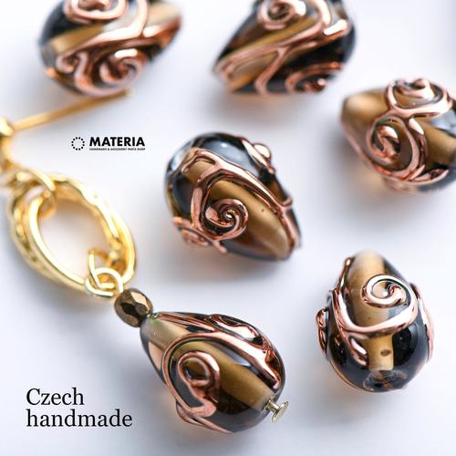 チェコハンドメイドビーズ ドロップ スモークトパーズ 1個or2個 チェコ  