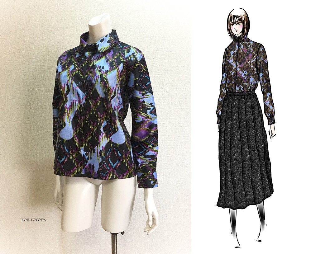 【1点もの・デザイン画付き】日本製綿プリントストレッチジャガード生地ブラウス（KOJI TOYODA） 9,728円