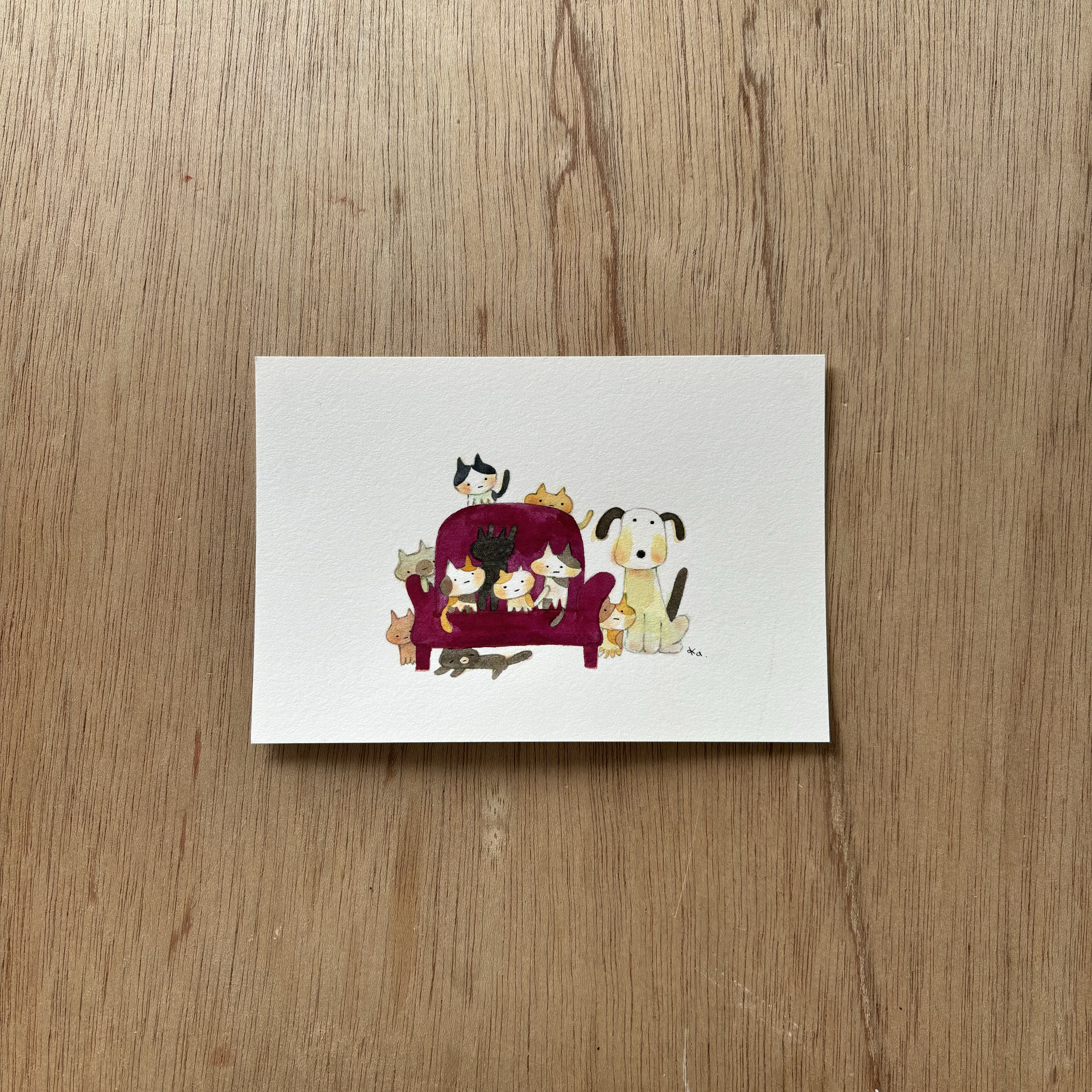 「猫と犬の椅子」原画　送料無料