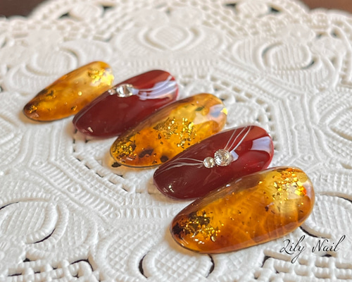 キャメル×箔 ネイルチップ 8db3c6bb7b7d31662ea2f0a49e3ec7