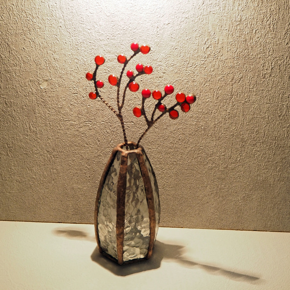 アンティークなステンドグラスのコロンと一輪挿し（お花付き